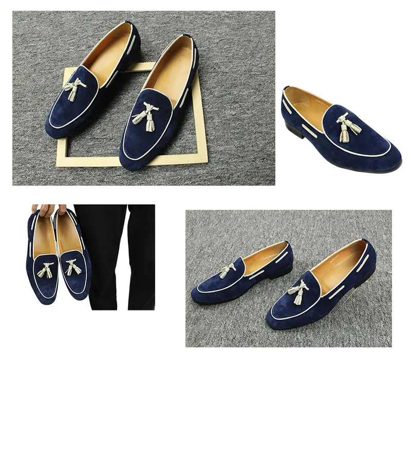 Penny Blue Loafer Men Shoes Fashion Tassel One-step Summer Casual Daily Office Shoes for Men Cow Suede High Quality Customized