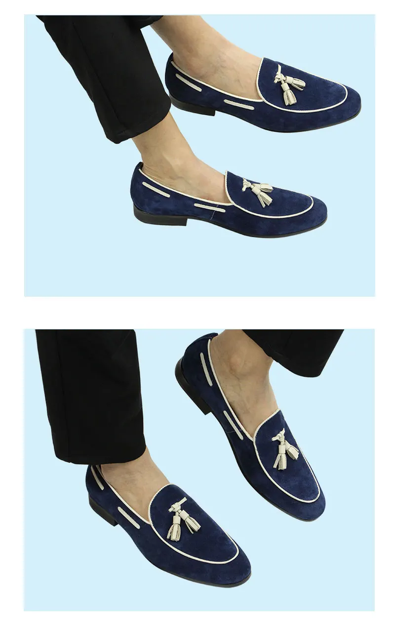 Penny Blue Loafer Men Shoes Fashion Tassel One-step Summer Casual Daily Office Shoes for Men Cow Suede High Quality Customized