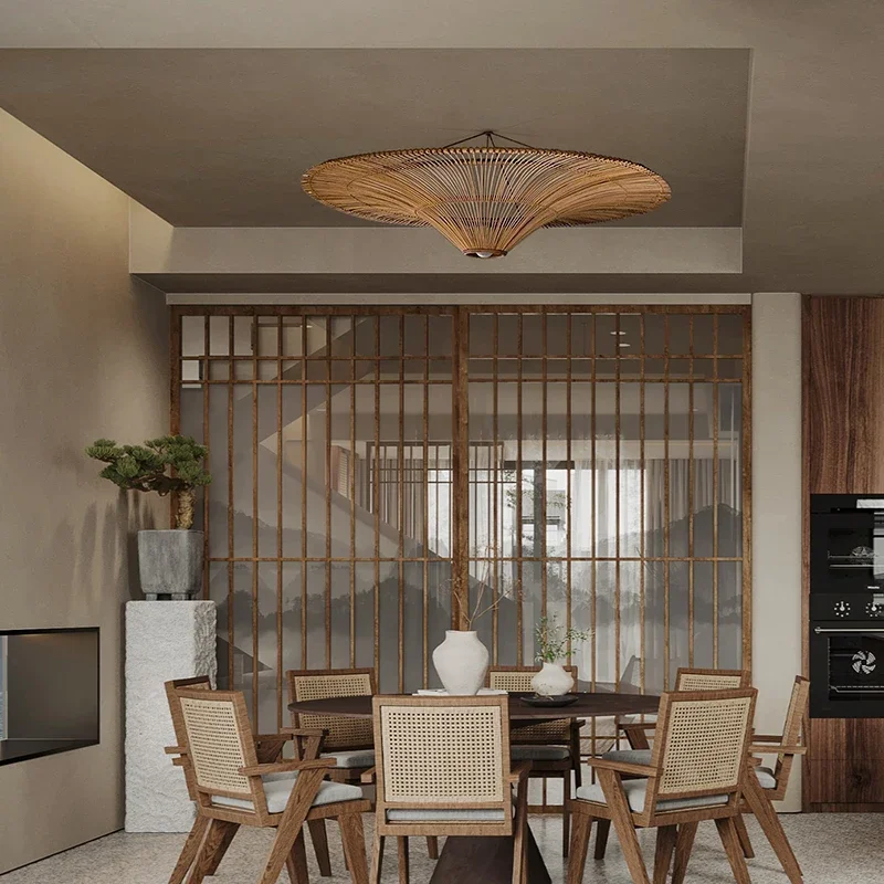 Japanese Retro Wabi Sabi Pendant Lamp Restaurant Southeast Asian Handmade Rattan Lamp Home Decoration Living Room Bedroom Lamp