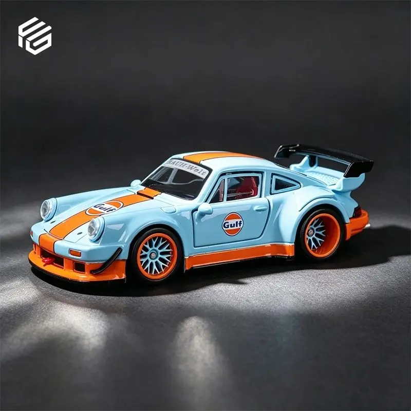 FG 1:64 Porsche 930 RWB Wide Body Modification Gulf Oil Full Open Alloy Diecast Car Model Collection