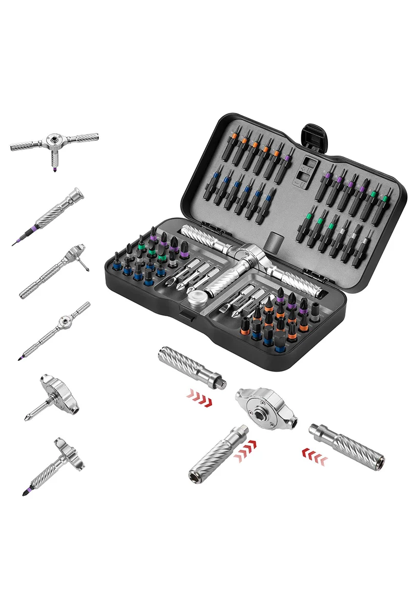 Precision 24/40/66in1 Magnetic Ratchet Screwdriver Set Detachable T-Handle Magneticizer Fix Furniture, Electronics & Glasses