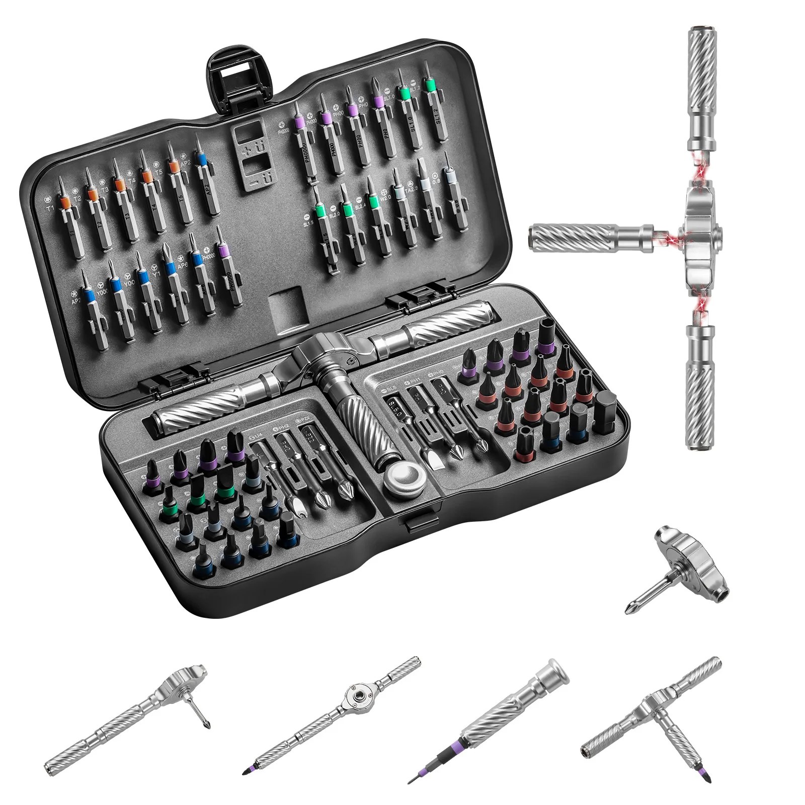 Precision 24/40/66in1 Magnetic Ratchet Screwdriver Set Detachable T-Handle Magneticizer Fix Furniture, Electronics & Glasses