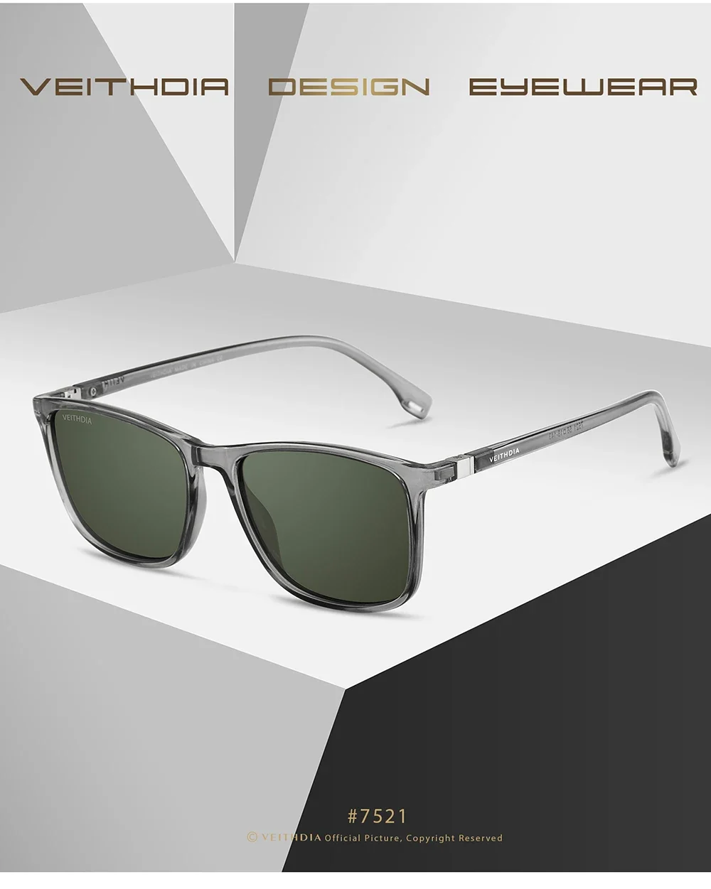 VEITHDIA Brand New Sunglasses Unisex Retro TR90 Sunglasses Polarized UV400 Lens Vintage Eyewear Sun Glasses For Men/Women 7521