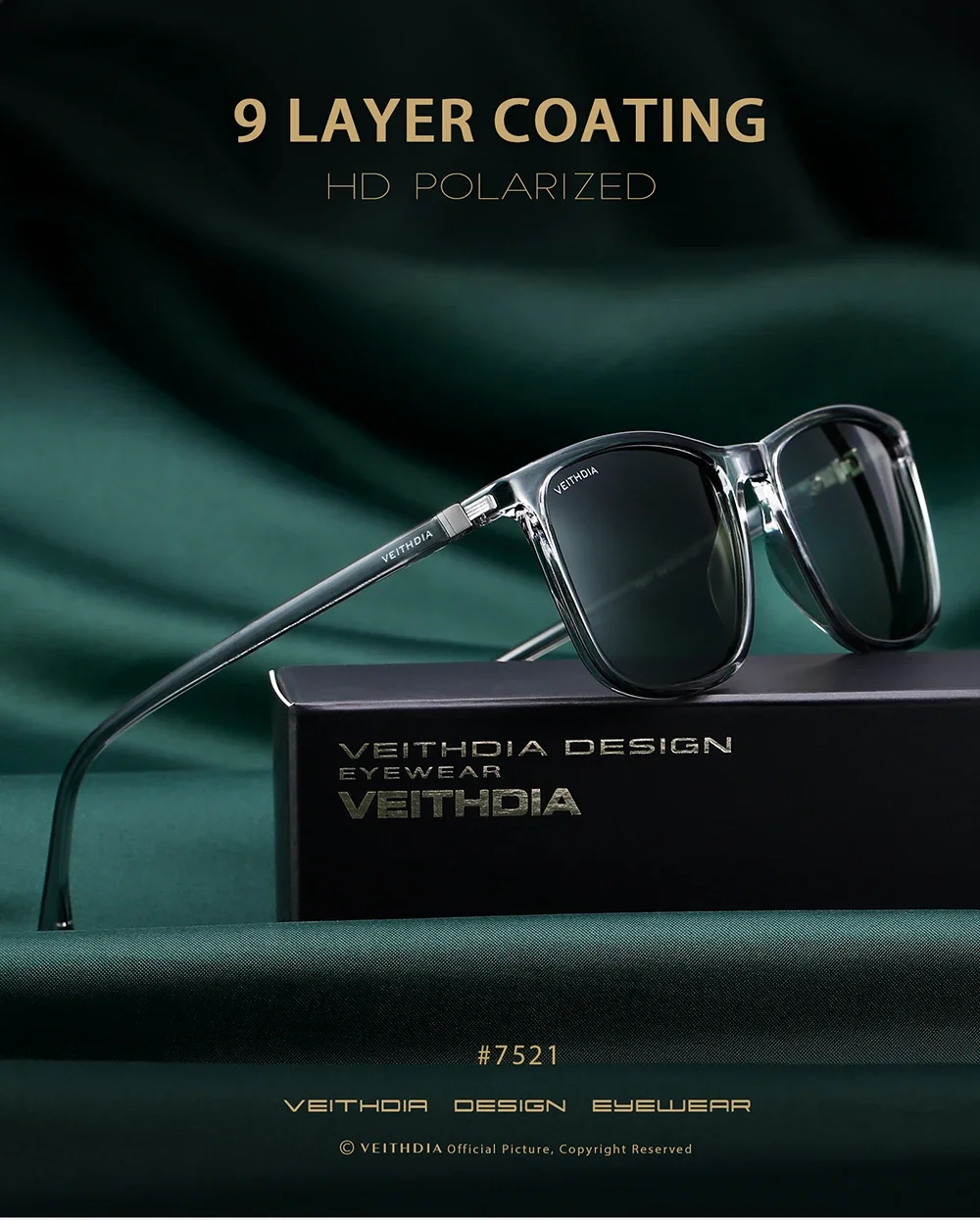 VEITHDIA Brand New Sunglasses Unisex Retro TR90 Sunglasses Polarized UV400 Lens Vintage Eyewear Sun Glasses For Men/Women 7521