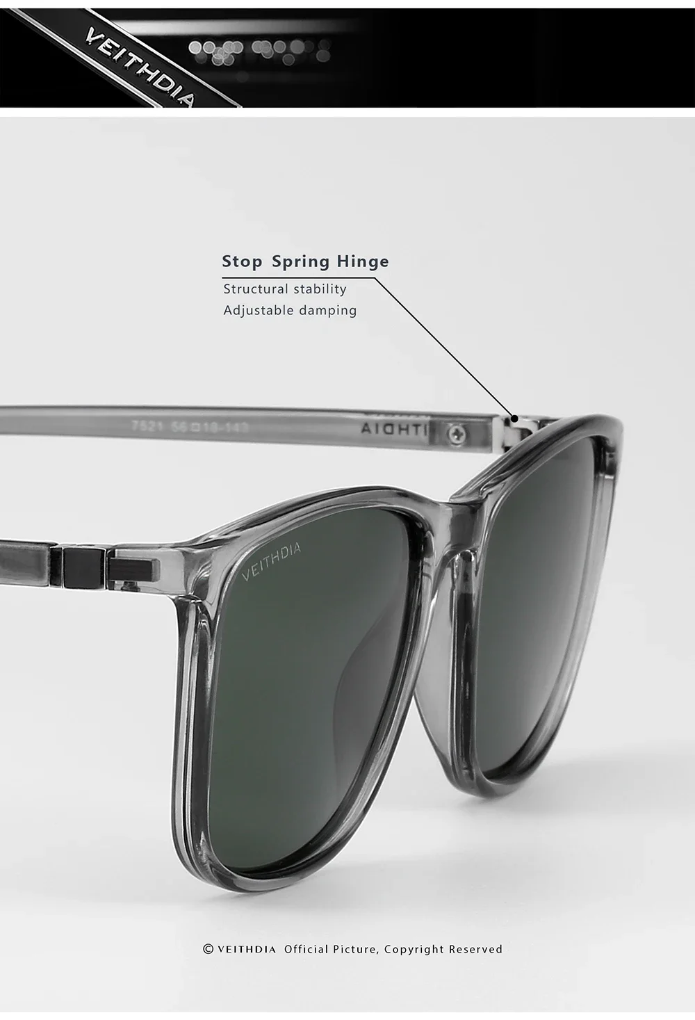 VEITHDIA Brand New Sunglasses Unisex Retro TR90 Sunglasses Polarized UV400 Lens Vintage Eyewear Sun Glasses For Men/Women 7521