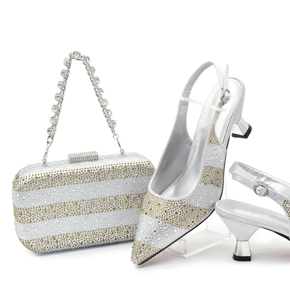 Luxury Italian Shoes and Bag Set for Women Elegant Shoes Woman Heel Nigeria Party Shoes and Bags for Women Rhinestone Pumps