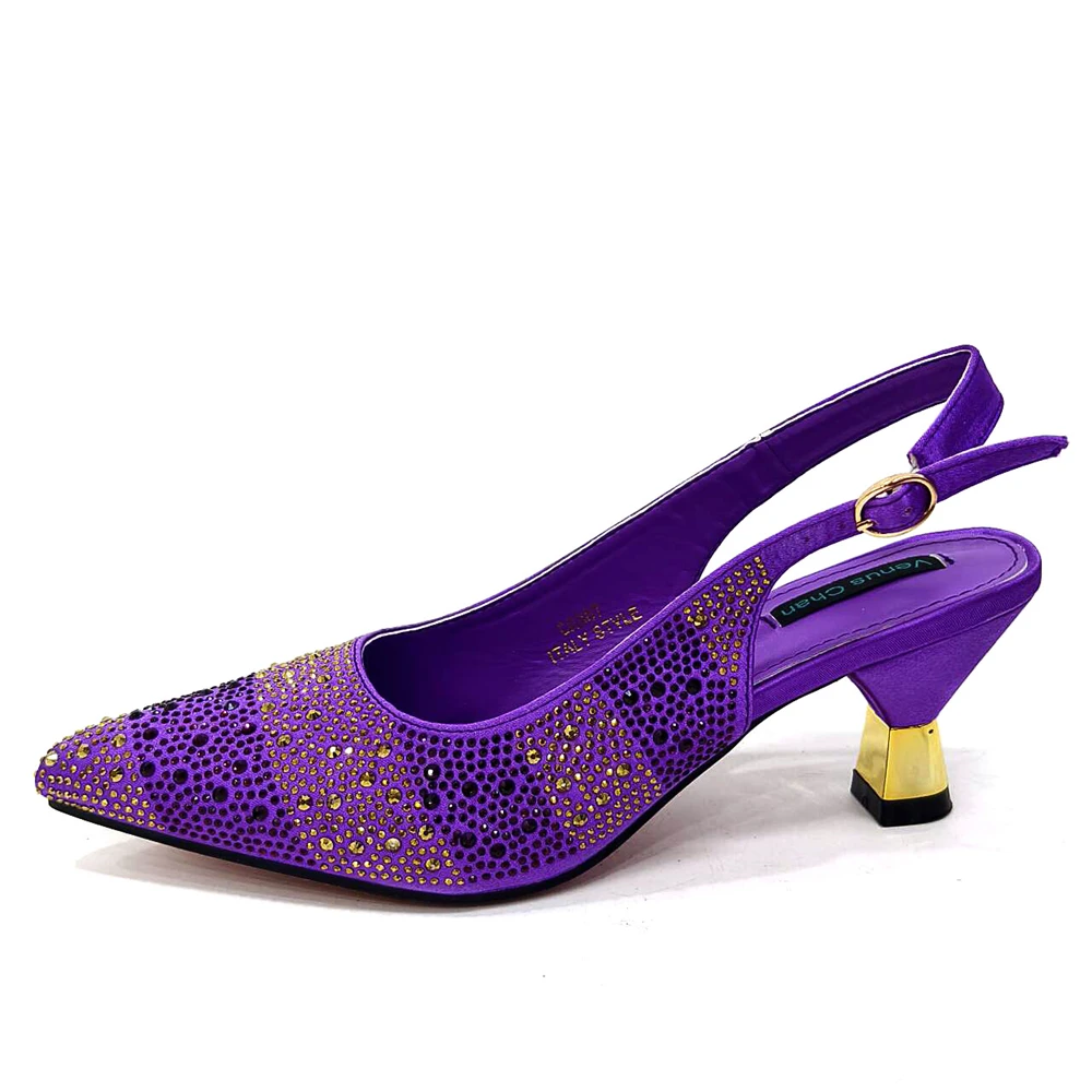 Venus Chan- Elegant High Heels Shoes and Bag Set for Women Pointed Toe Black Color Hollow Rhinestones Matching Bag INS 2024