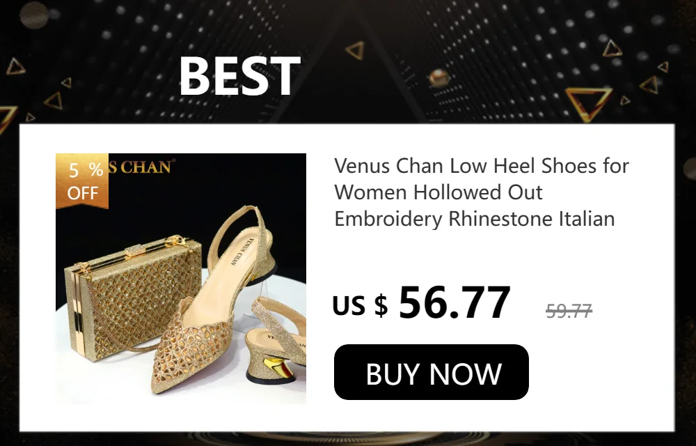 Venus Chan- Elegant High Heels Shoes and Bag Set for Women Pointed Toe Black Color Hollow Rhinestones Matching Bag INS 2024