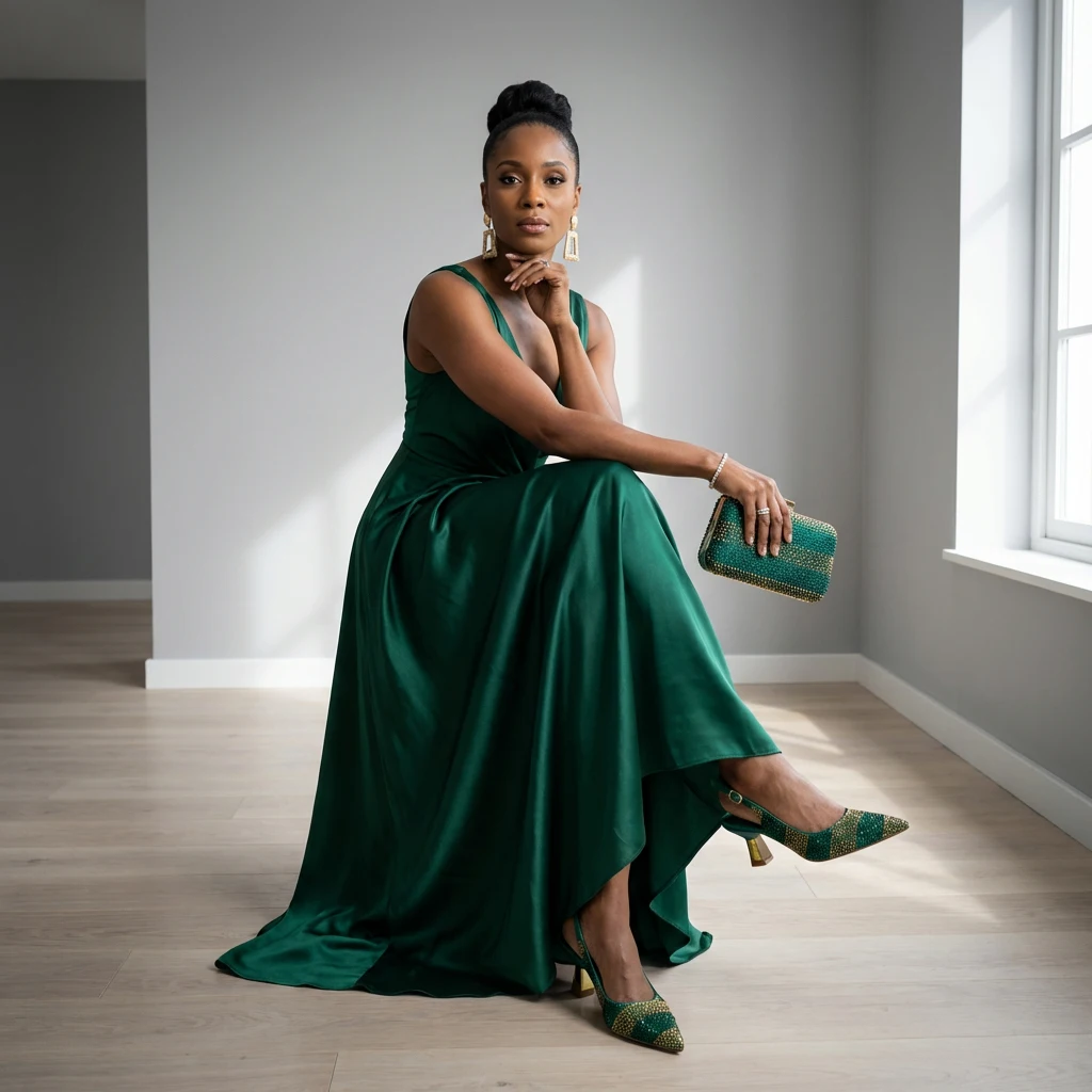 2026 Nigerian Women Heel Ladies Italian Luxury Design Green Shoes And Bag Set Decorated with Rhinestone Handbag Wedding Party