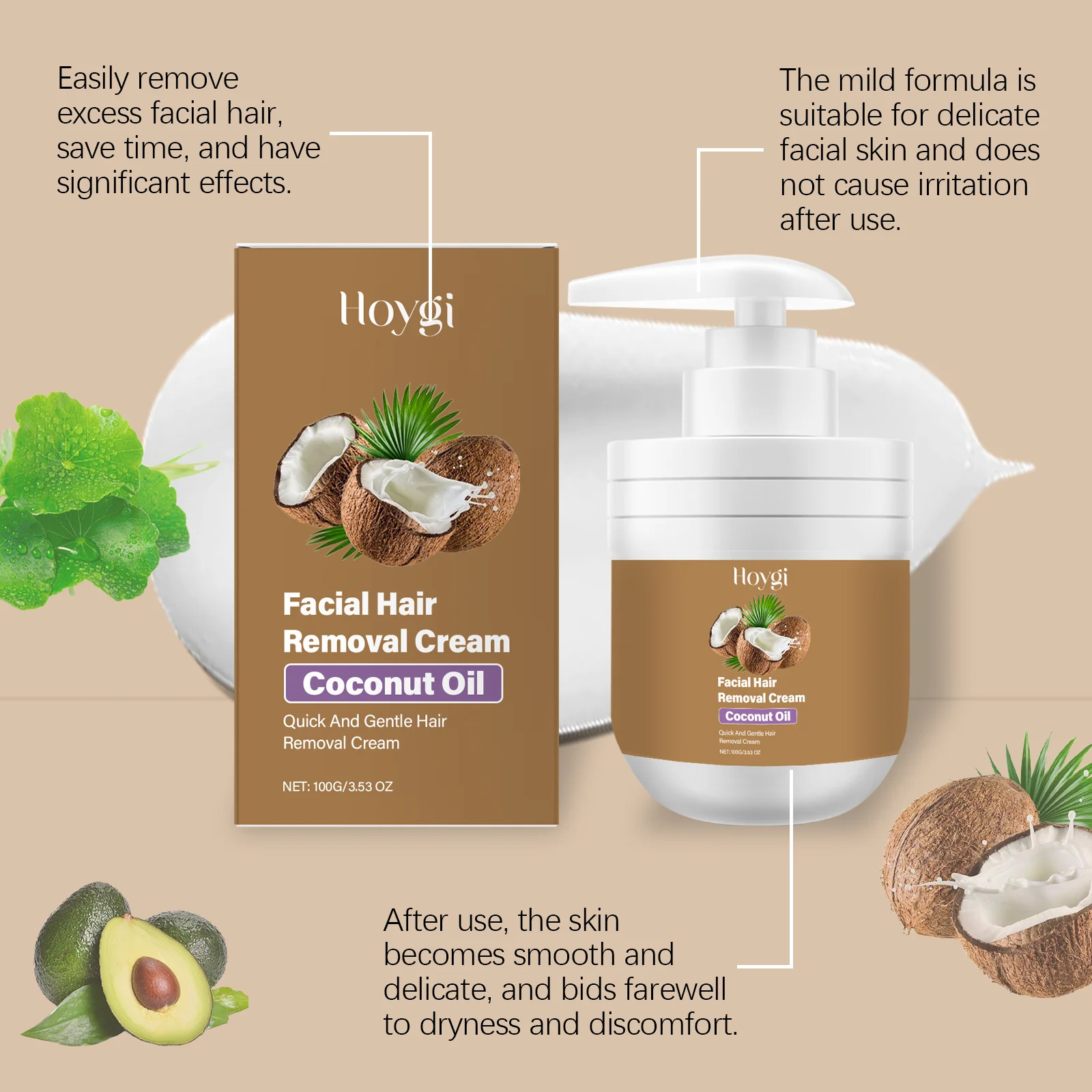 Face Hair Removal Cream Painless Not Stimulating Reduce Redness Soothing Growth Inhibitor Smoothing Body Armpit Depilatory Cream