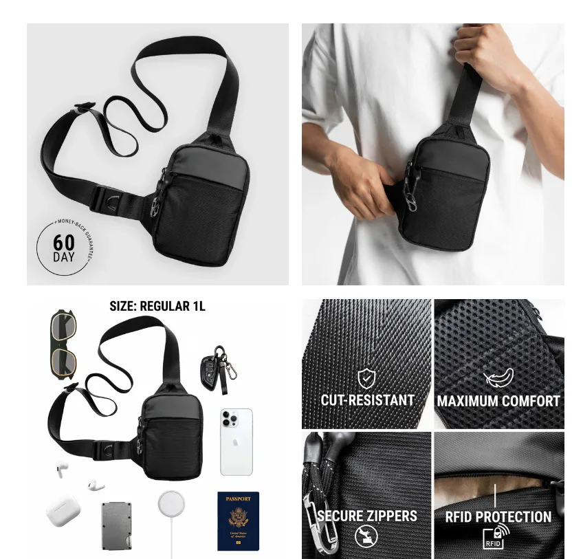 Fashionable Mini Crossbody Bag for Men with Stainless Steel Lock RFID Anti-Theft Mobile Phone Single Shoulder Bag handbags