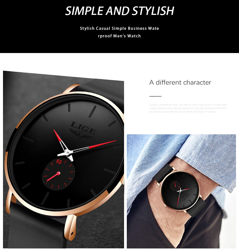 LIGE New Fashion Mens Watches Top Brand Luxury Sports Waterproof Simple UltraThin Quartz Watch Man Clock Relogio Masculino+Box