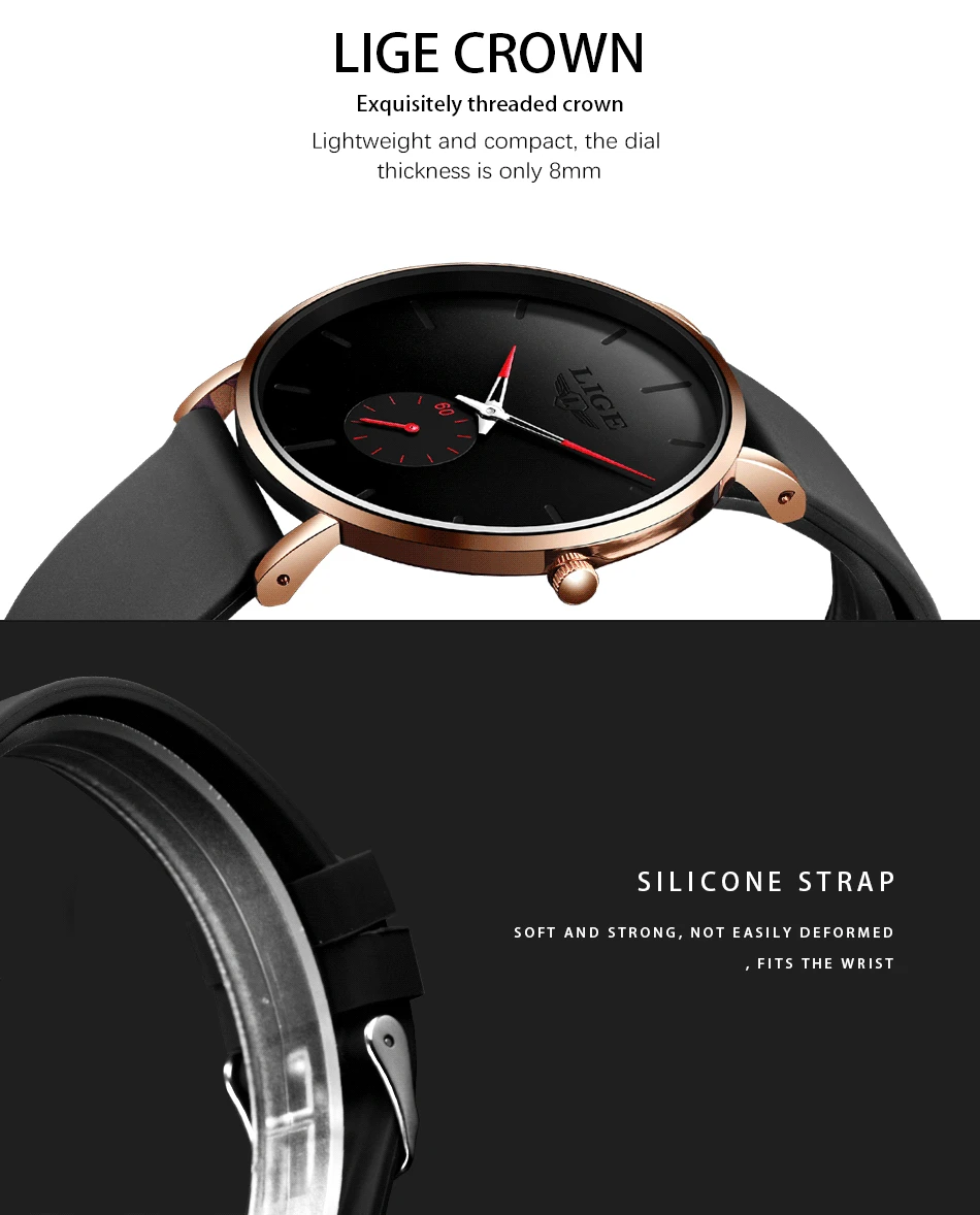LIGE New Fashion Mens Watches Top Brand Luxury Sports Waterproof Simple UltraThin Quartz Watch Man Clock Relogio Masculino+Box