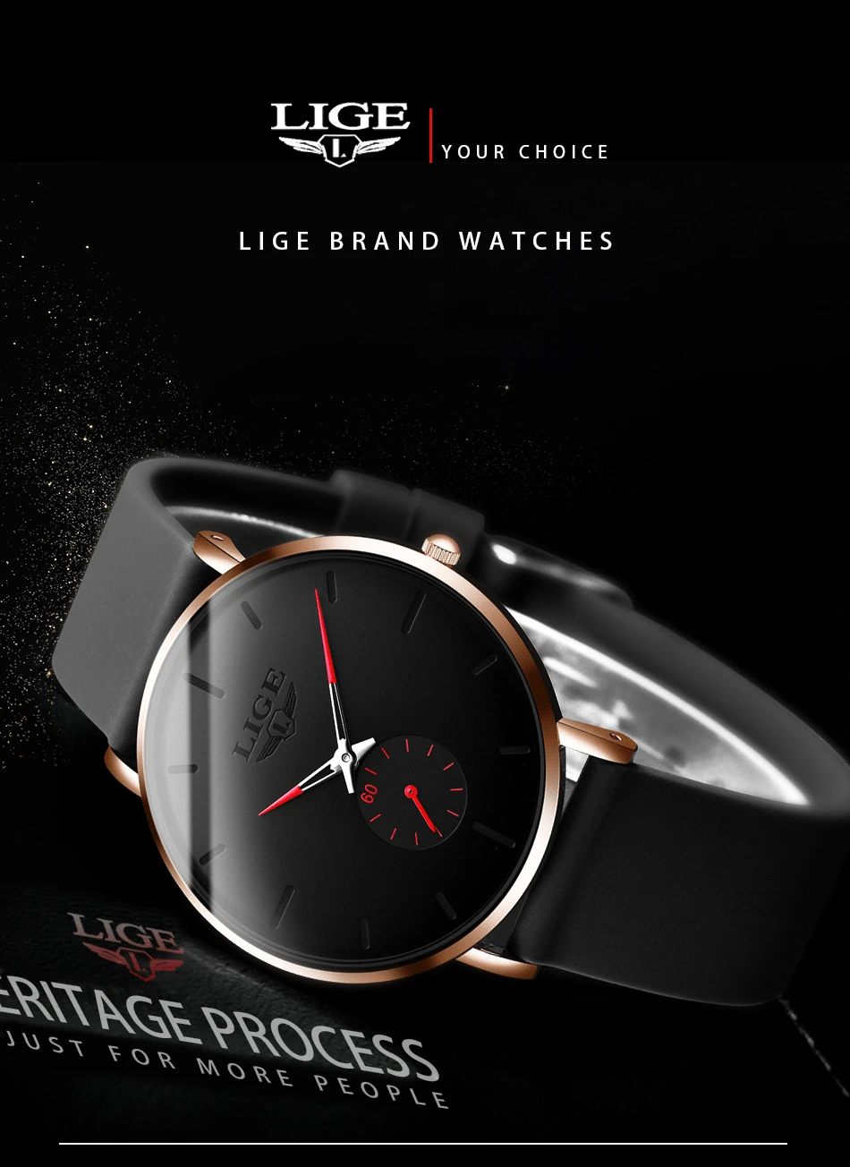 LIGE New Fashion Mens Watches Top Brand Luxury Sports Waterproof Simple UltraThin Quartz Watch Man Clock Relogio Masculino+Box
