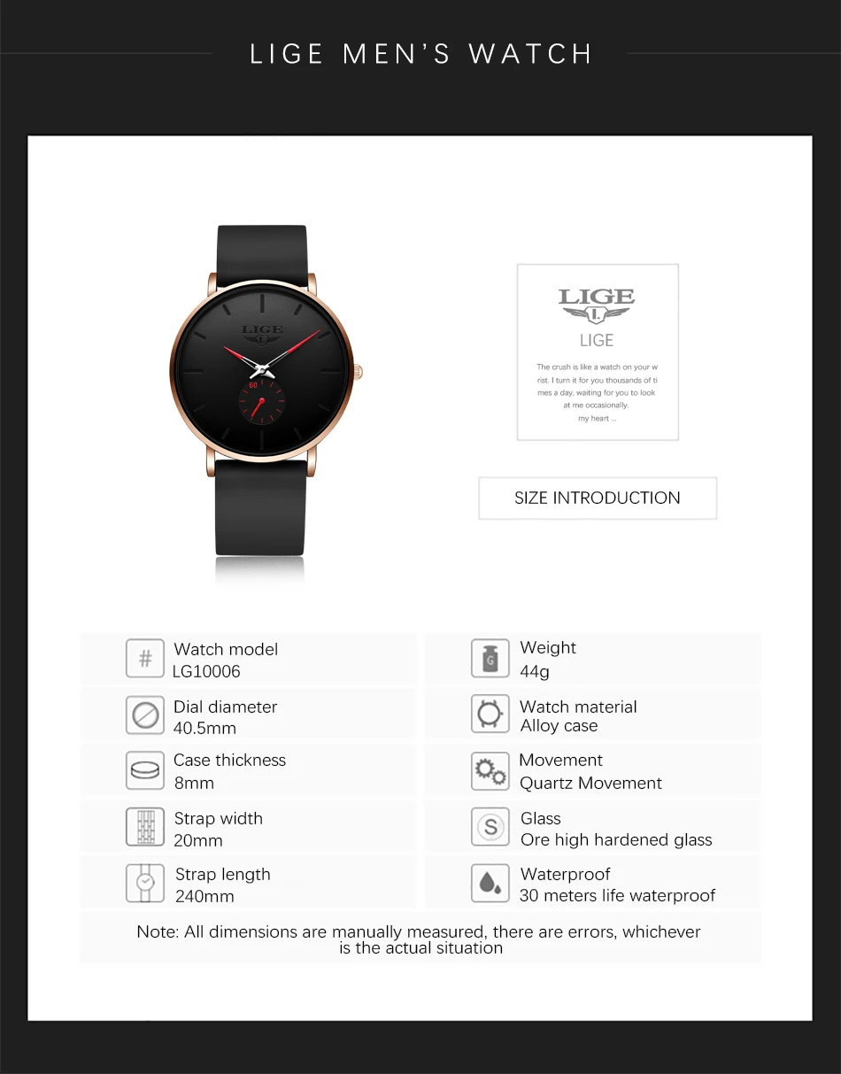 LIGE New Fashion Mens Watches Top Brand Luxury Sports Waterproof Simple UltraThin Quartz Watch Man Clock Relogio Masculino+Box