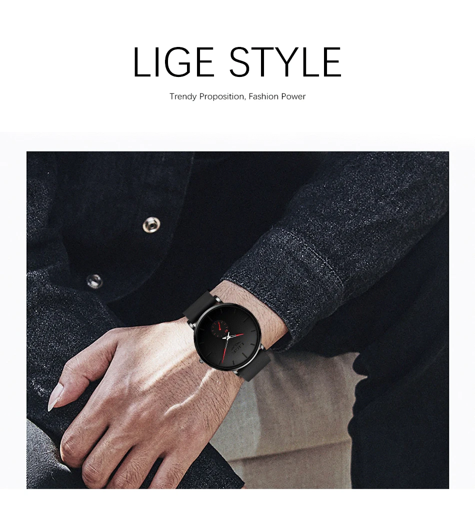 LIGE New Fashion Mens Watches Top Brand Luxury Sports Waterproof Simple UltraThin Quartz Watch Man Clock Relogio Masculino+Box