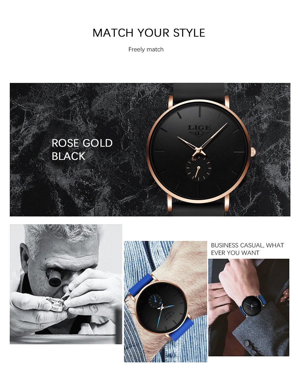 LIGE New Fashion Mens Watches Top Brand Luxury Sports Waterproof Simple UltraThin Quartz Watch Man Clock Relogio Masculino+Box