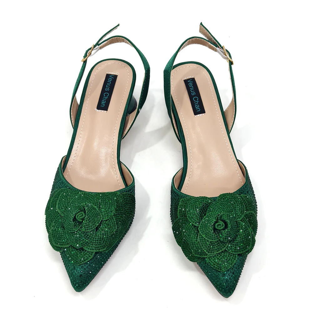 Italian Design Evening Shoes And Bags Paired With Handmade Petal Gold Colour Pointed Toe Mid-Heel Shoes For Women Party Shoes