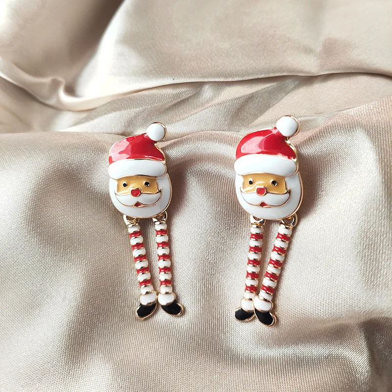 Cute Enamel Santa Claus Stud Earrings For Women Exquisite Imitation Pearl Cartoon Christmas Earring Xmas New Year Party Gifts