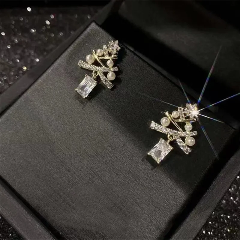 Colourful Zircon Christmas Tree Earrings For Women Sparkling Crystal Snowflake Elk Earring New Year Holiday Jewelry Gifts