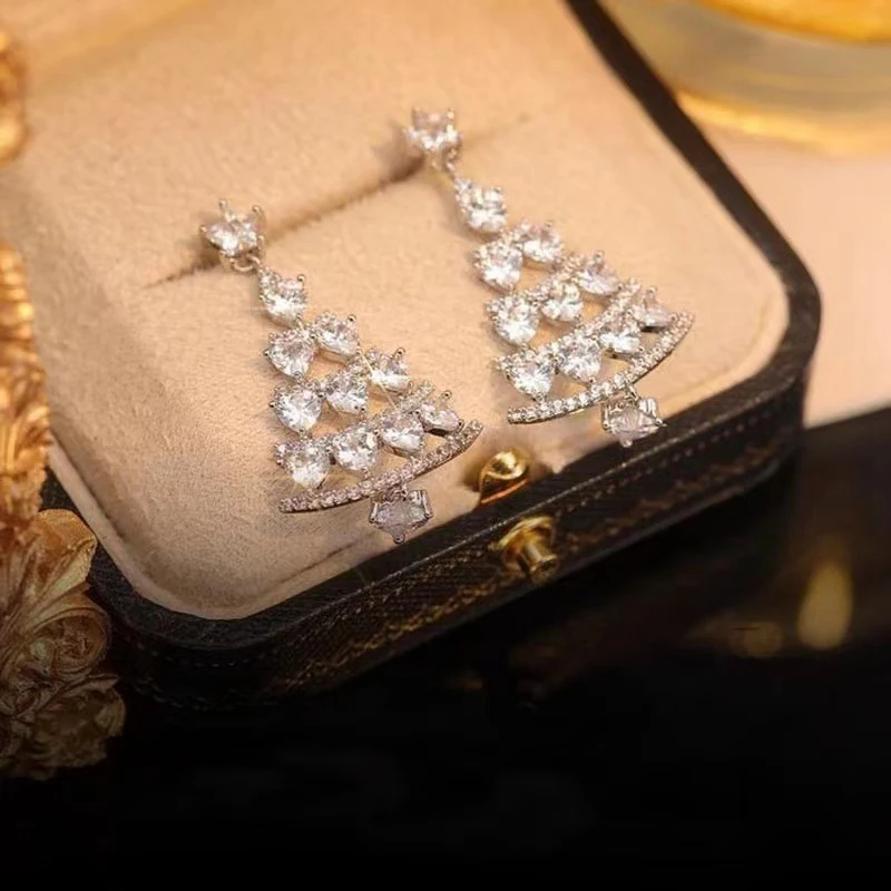 Colourful Zircon Christmas Tree Earrings For Women Sparkling Crystal Snowflake Elk Earring New Year Holiday Jewelry Gifts