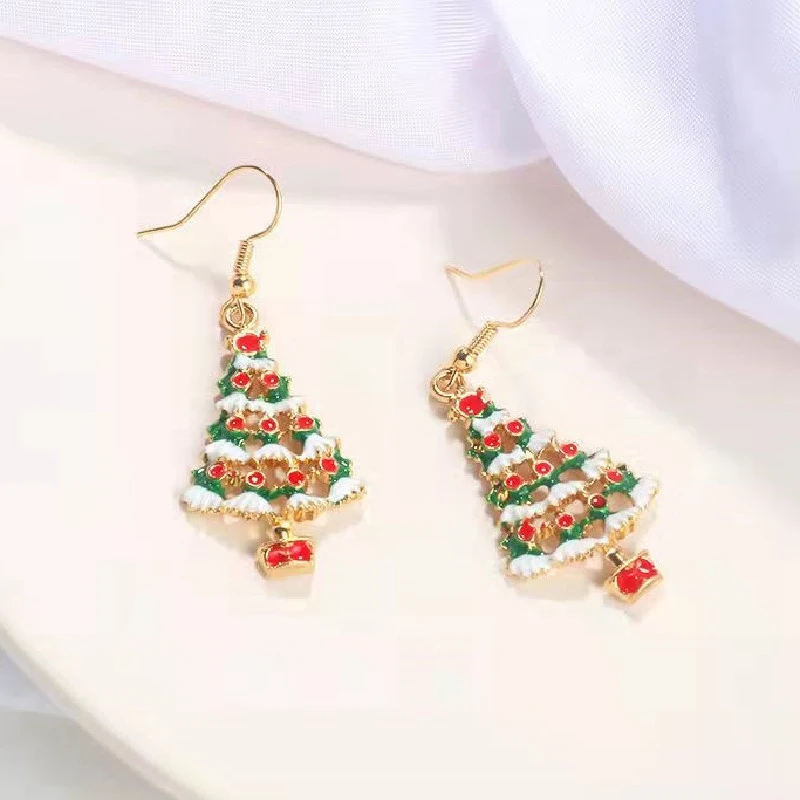 Colourful Zircon Christmas Tree Earrings For Women Sparkling Crystal Snowflake Elk Earring New Year Holiday Jewelry Gifts