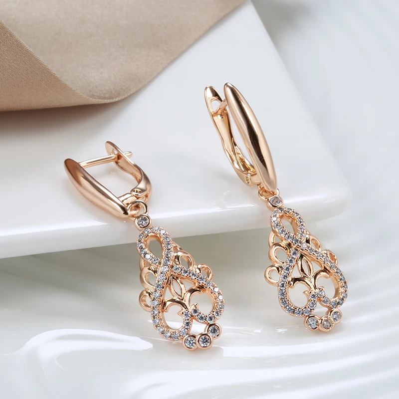 JULYDREAM Luxury Natural Zircon 585 Gold Color Long Dangle Women's Earrings Fashion Wedding Jewelry Party Personality Earrings