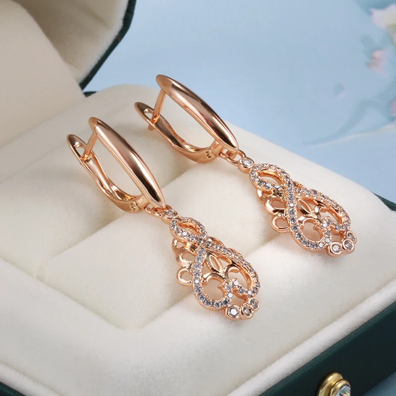 JULYDREAM Luxury Natural Zircon 585 Gold Color Long Dangle Women's Earrings Fashion Wedding Jewelry Party Personality Earrings