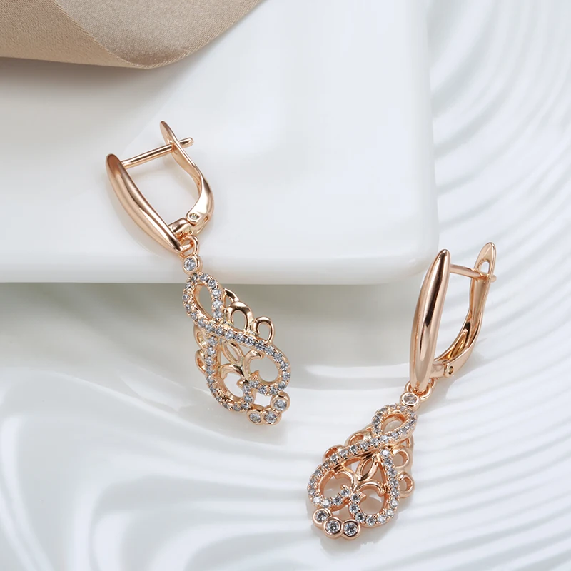 JULYDREAM Luxury Natural Zircon 585 Gold Color Long Dangle Women's Earrings Fashion Wedding Jewelry Party Personality Earrings