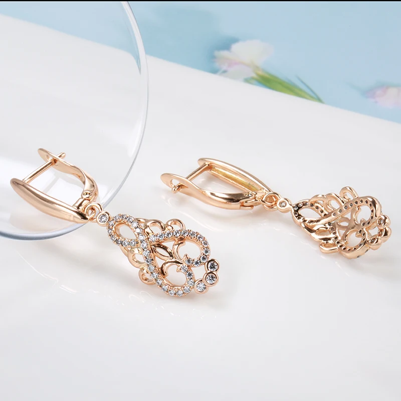 JULYDREAM Luxury Natural Zircon 585 Gold Color Long Dangle Women's Earrings Fashion Wedding Jewelry Party Personality Earrings