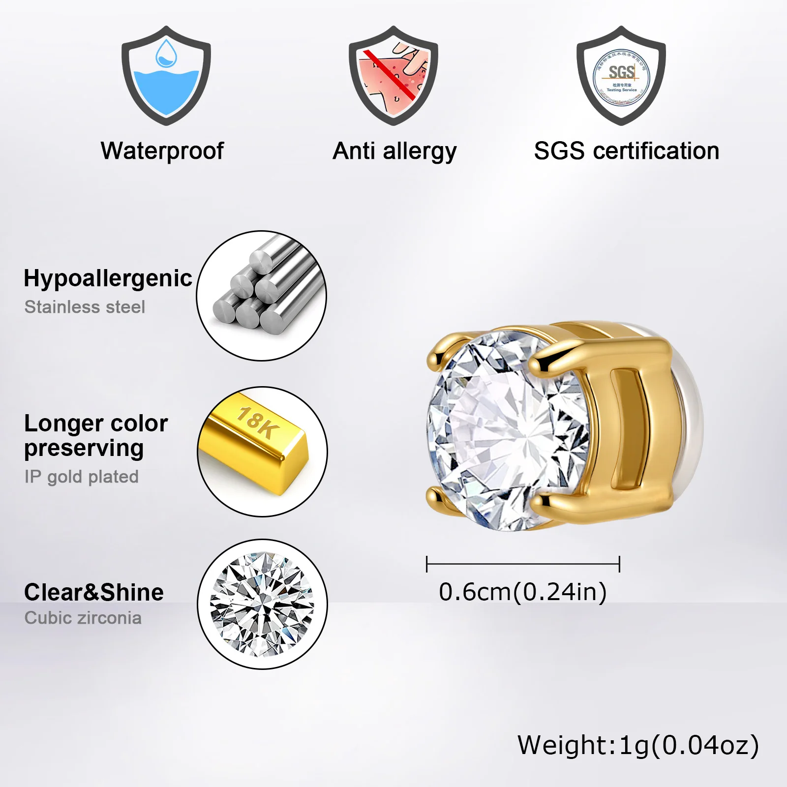 Hip-hop Zircon Magnetic Clip Earrings for Men Women,Anti Allergy Stainless Steel Non Piercing Ear Clip,Casual Unisex Jewelry