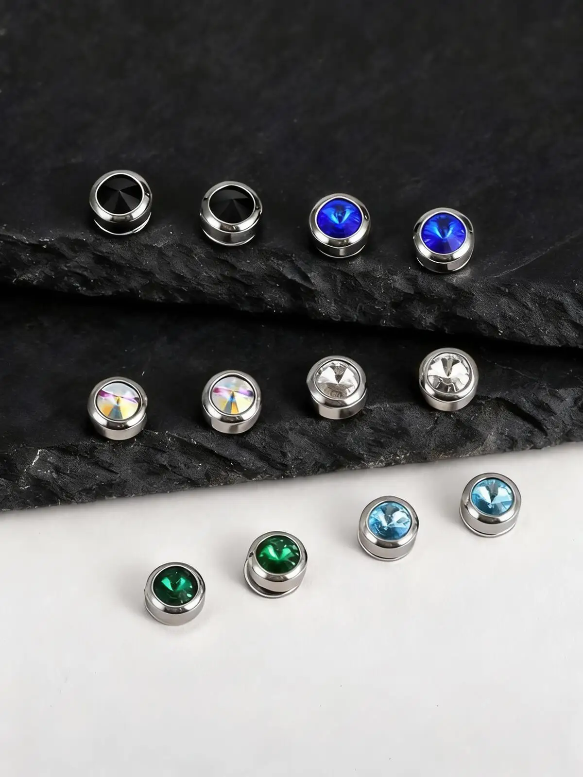 Magnetic Zircon Stud Earrings for Men,8mm Hypoallergenic Stainless Steel Non-Pierced Clip Earrings,Punk Rock Jewelry Gift