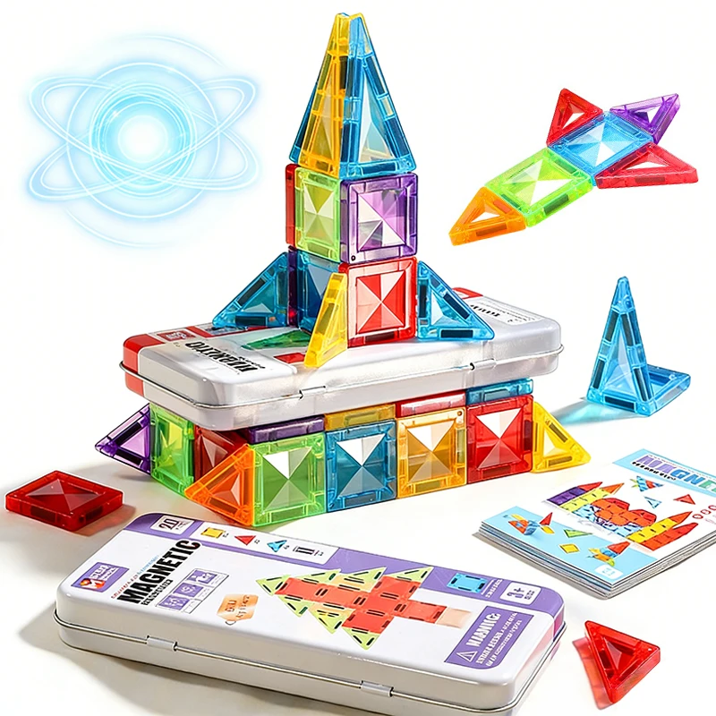 Children's Magnetic Tiles Building Toys 3D Thinking Training Construction Game Portable Iron Box Set Travel Activity Toys Gifts