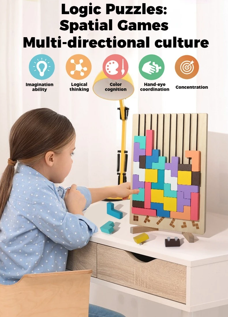 3D Wooden Puzzle, Building Blocks, Puzzle Game, Baby Logic Training Puzzle Toys, Parent-Child Interactive Games