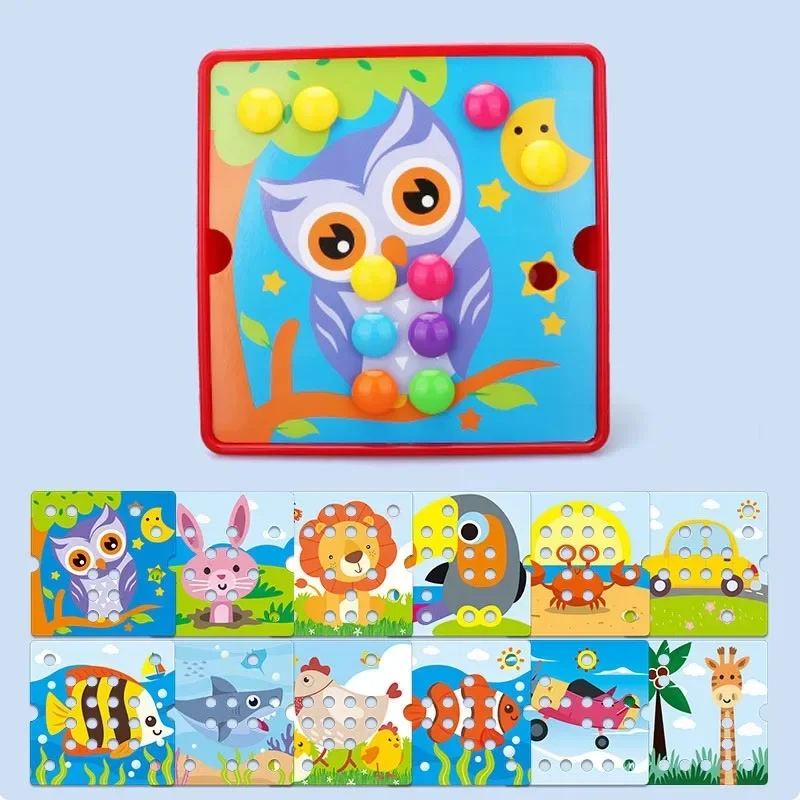 Montessori Baby Toys Mushroom Nail Beads Intelligent 3D Puzzle Games Jigsaw Board for Children Kids Educational Toys