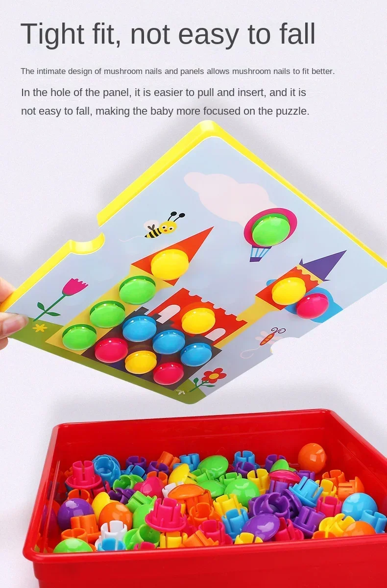 Montessori Baby Toys Mushroom Nail Beads Intelligent 3D Puzzle Games Jigsaw Board for Children Kids Educational Toys
