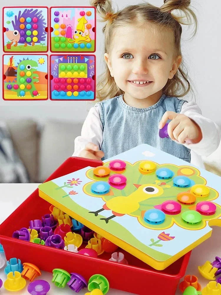 Montessori Baby Toys Mushroom Nail Beads Intelligent 3D Puzzle Games Jigsaw Board for Children Kids Educational Toys
