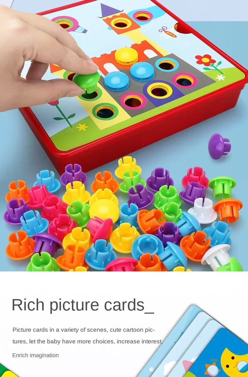 Montessori Baby Toys Mushroom Nail Beads Intelligent 3D Puzzle Games Jigsaw Board for Children Kids Educational Toys