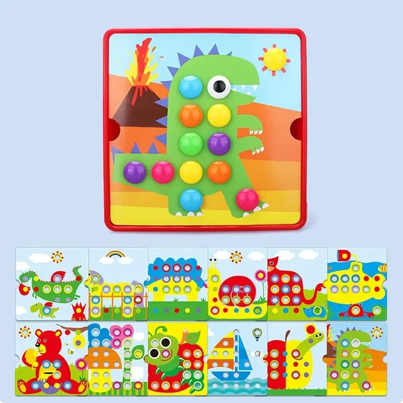 Montessori Baby Toys Mushroom Nail Beads Intelligent 3D Puzzle Games Jigsaw Board for Children Kids Educational Toys