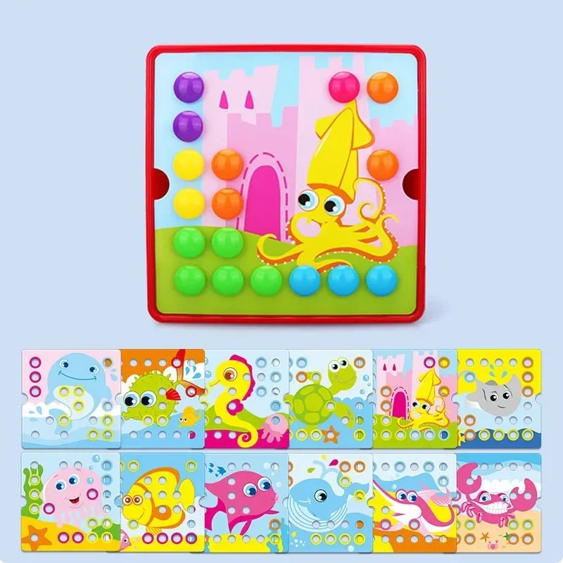Montessori Baby Toys Mushroom Nail Beads Intelligent 3D Puzzle Games Jigsaw Board for Children Kids Educational Toys