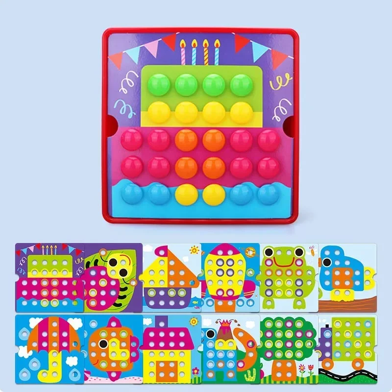 Montessori Baby Toys Mushroom Nail Beads Intelligent 3D Puzzle Games Jigsaw Board for Children Kids Educational Toys
