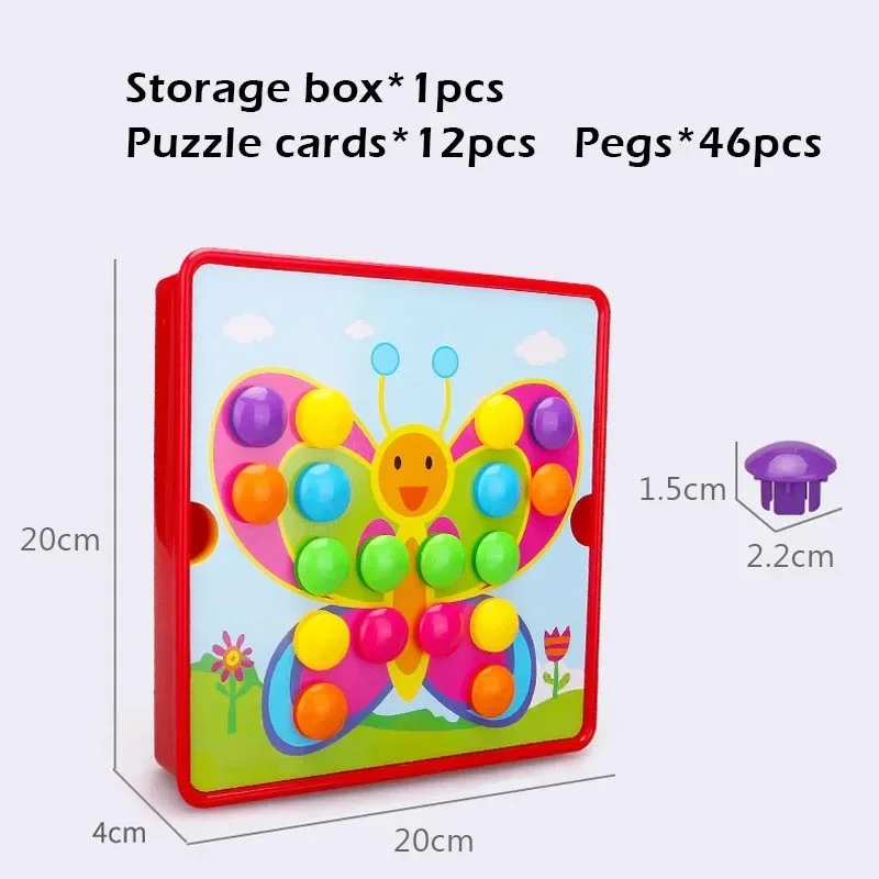 Montessori Baby Toys Mushroom Nail Beads Intelligent 3D Puzzle Games Jigsaw Board for Children Kids Educational Toys