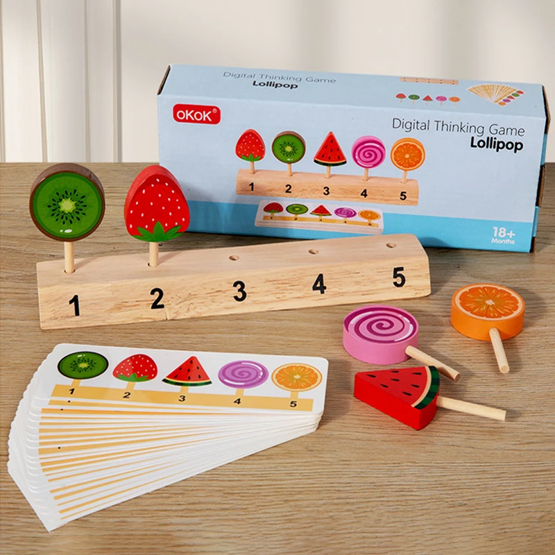 Kids Shape Color Sorting Board Game Toys Wooden Fruit Candy Ice Cream Matching Game Logical Thinking Training Pretend Food Toys