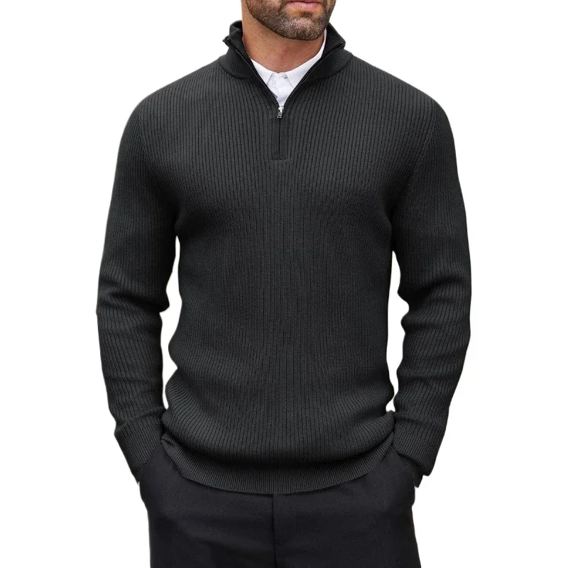 Autumn Men's Quarter Zip Pullover Dress Slim Sweater Mock Neck Sweaters Casual Long Sleeve Pullovers Outerwear Winter Warm Tops