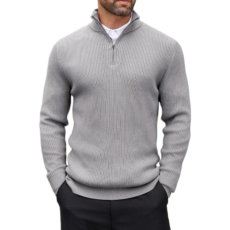 Autumn Men's Quarter Zip Pullover Dress Slim Sweater Mock Neck Sweaters Casual Long Sleeve Pullovers Outerwear Winter Warm Tops