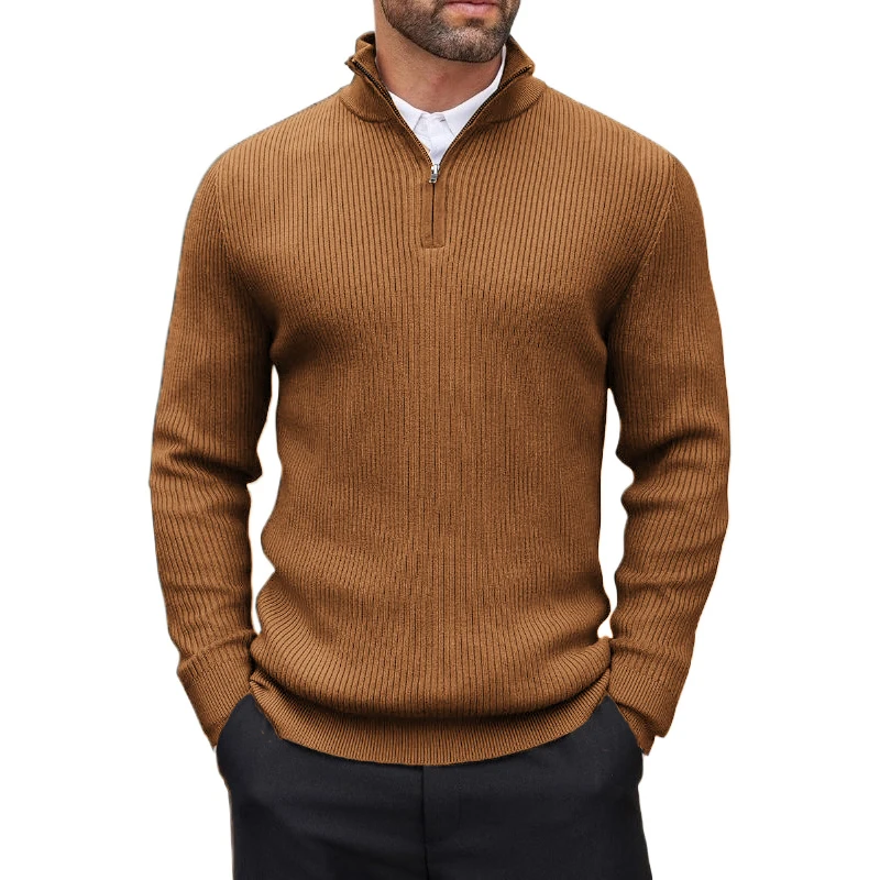 Autumn Men's Quarter Zip Pullover Dress Slim Sweater Mock Neck Sweaters Casual Long Sleeve Pullovers Outerwear Winter Warm Tops