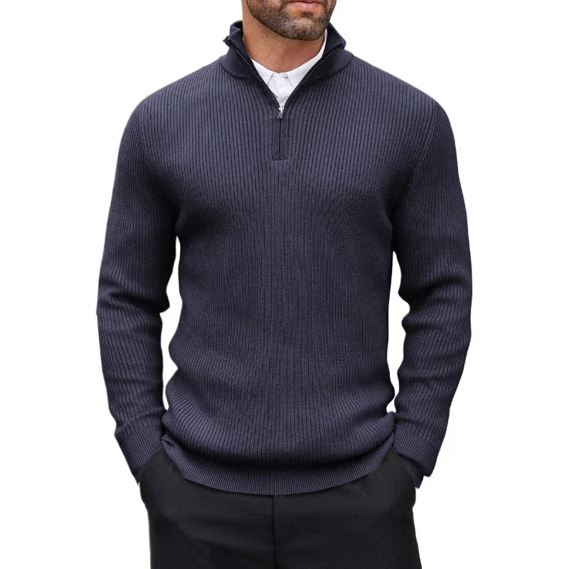 Autumn Men's Quarter Zip Pullover Dress Slim Sweater Mock Neck Sweaters Casual Long Sleeve Pullovers Outerwear Winter Warm Tops