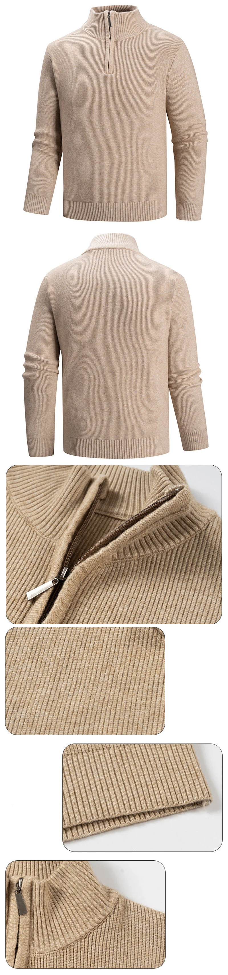 Autumn Men's Quarter Zip Pullover Dress Slim Sweater Mock Neck Sweaters Casual Long Sleeve Pullovers Outerwear Winter Warm Tops