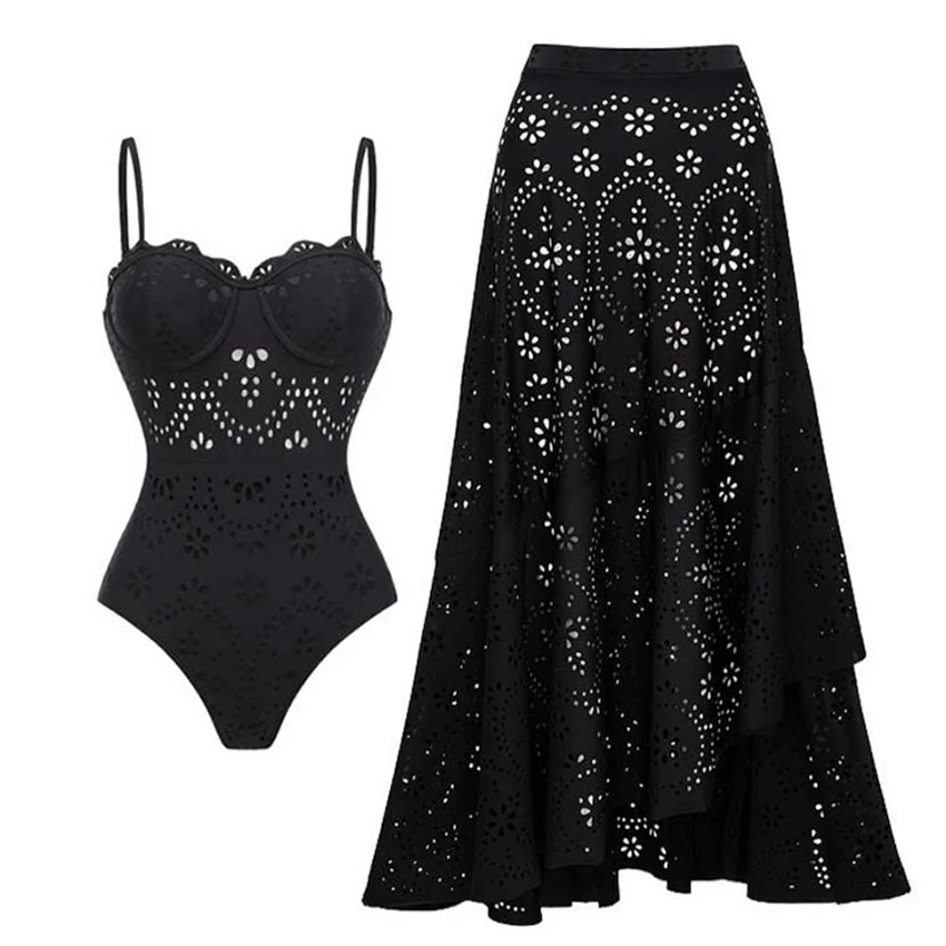 New 2PC Swimsuit Bandeau Biquini Sexy Bikini Women Swimwear Push Up Bathing Suits Female Long Skirt Beachwear