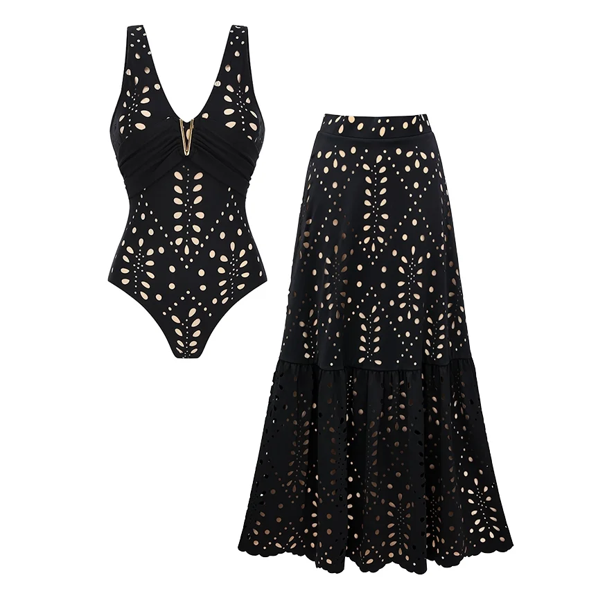 New 2PC Swimsuit Bandeau Biquini Sexy Bikini Women Swimwear Push Up Bathing Suits Female Long Skirt Beachwear